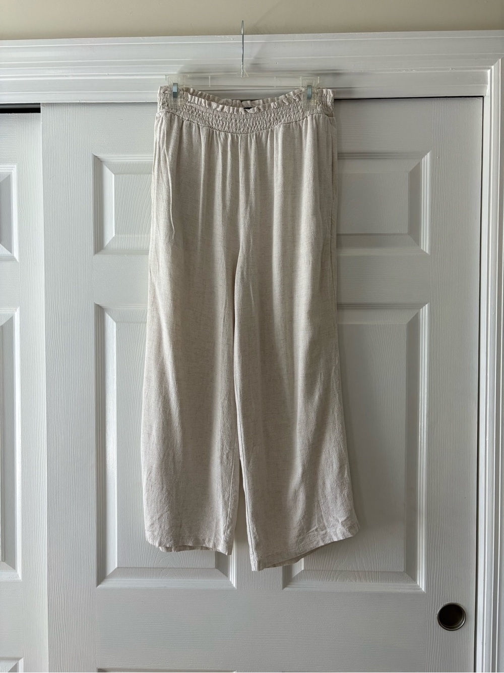 Princess Polly Wide Leg Elastic Waist Linen Beach Pants in Light Beige